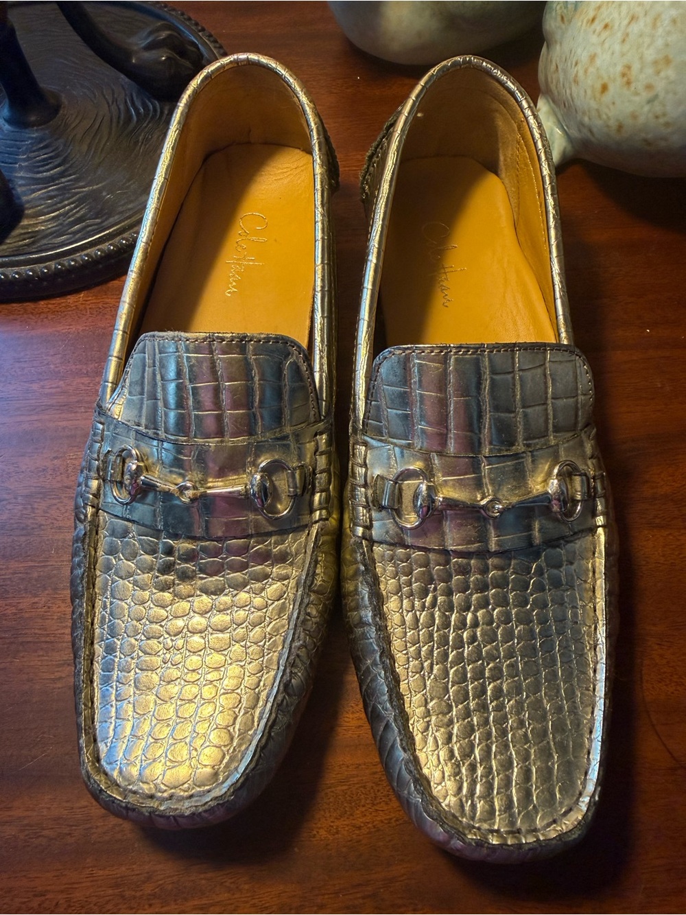 Coach Women's Metallic Croc-Embossed Loafers - Gold - Picture 7 of 8